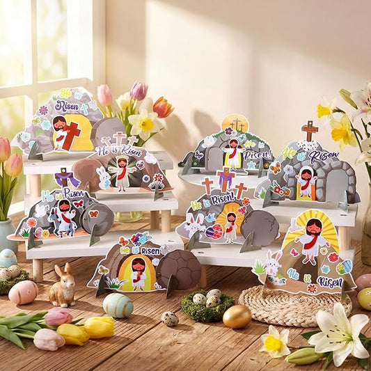 Frienda 48 Set Easter Jesus Resurrection Craft Kit Christian Make Your Own Empty Tomb of Jesus He is Risen Crafts for Faith Classroom Church Christian Easter Day Party Craft