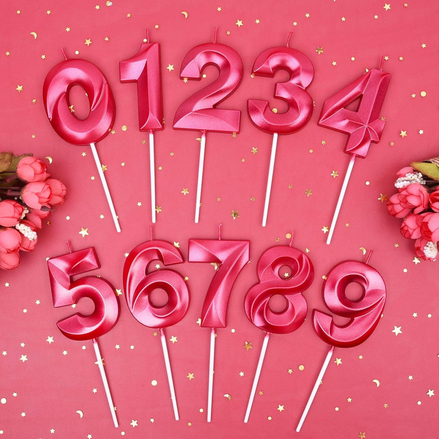 PHD CAKE 2.76 Inch Diamond Red 9 Number Birthday Candles, Red Number Candles, Cake Number Candles, Party Celebration