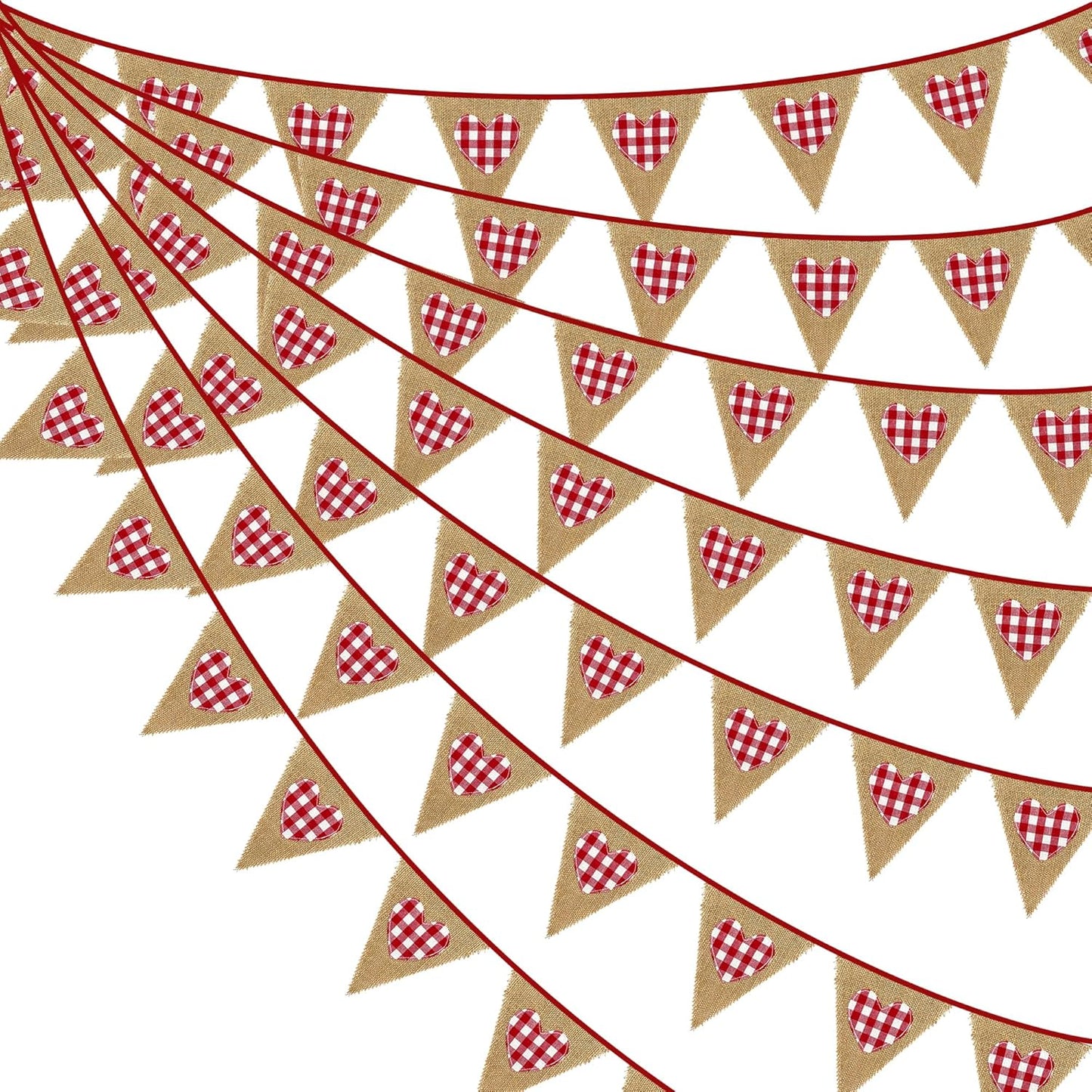 24Ft Valentine's Day Burlap Banner Red Heart Burlap Pennant Triangle Flag Garland Streamers Vintage Fireplace Wall Hanging for Valentines Wedding Birthday Anniversary Engagement Party Decorations