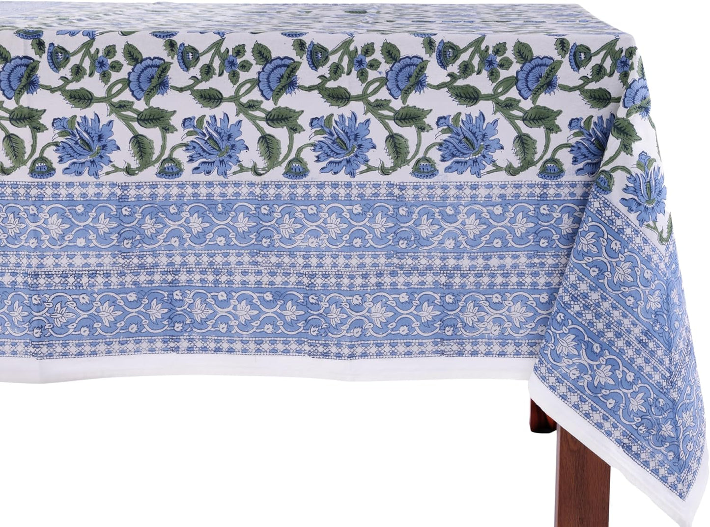 ATOSII Taj 100% Cotton Summer Tablecloth, Block Print Floral Square Table Cloth for Dining Table I Parties Wedding Outdoors, Grand Millenial Decor 60 X 60 Inches I 4 Seater I