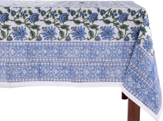 ATOSII Taj 100% Cotton Summer Tablecloth, Block Print Floral Rectangle Table Cloth for Dining Table I Parties Wedding Outdoors, Grand Millenial Decor 60 X 108 Inches I 8 Seater