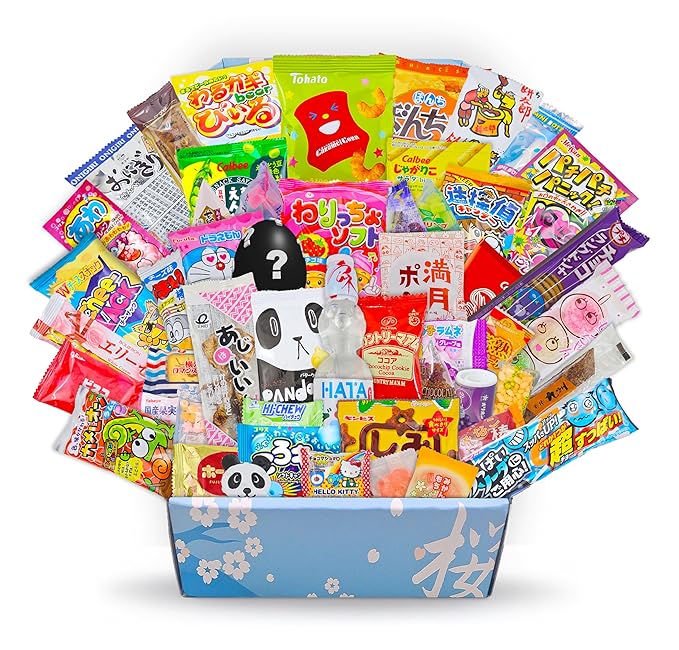 Sakura Box Japanese Candy & Snacks Dagashi Set & Pamphlet 50 Pieces Japanese Food Gift Box
