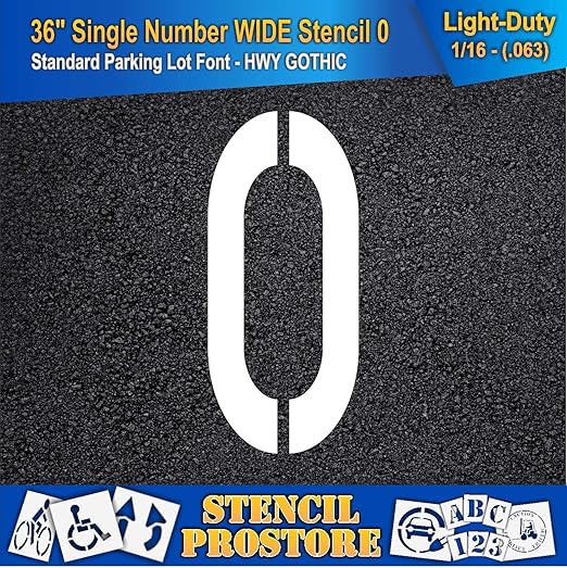 Pavement Stencils - 36 inch Single Number Stencil (Wide) - 0-36" x 16" x 1/16" (63 mil) - Light-Duty