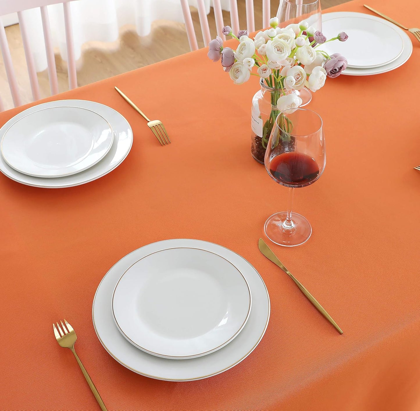 FOLINS&HOME Orange Rectangle Tablecloth 52 x 70 Wrinkle Free Waterproof Polyester Table Cloths, Spillproof Heavy Duty and Washable Table Cover for Party, Indoor and Outdoor-Oblong/Rectangular