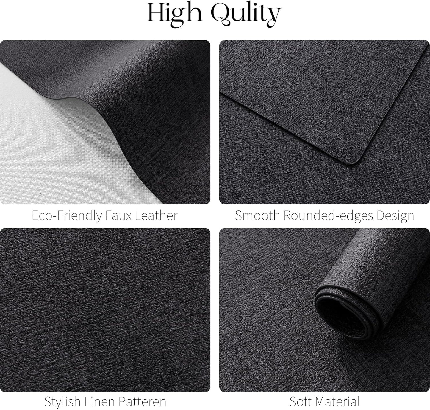MOSAYT Placemats Set of 4, Heat Resistant Vinyl Place Mats with Coasters, 100% Waterproof Wipeable Washable Faux Leather Table Mats for Kitchen Dining Party Indoor Outdoor, 12" x 18", Black