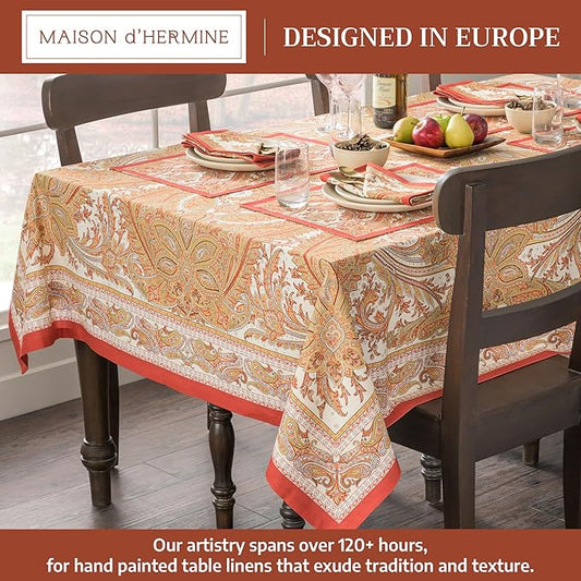 Maison d' Hermine Table Cloth Rectangle Table 100% Cotton 60 x 90 Inches Tablecloth Reusable Decorative Everyday Use for Dining Room, Farmhouse, Home, Party, Festive & Wedding - Kashmir Paisley