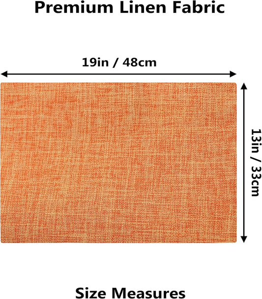 Demetex Orange Fall Placemats Set of 8 Linen Textured Fabric Place Mats Rectangle Cloth Table Mats for Thanksgiving Home Office Table Decor, 13x19 inch, Orange