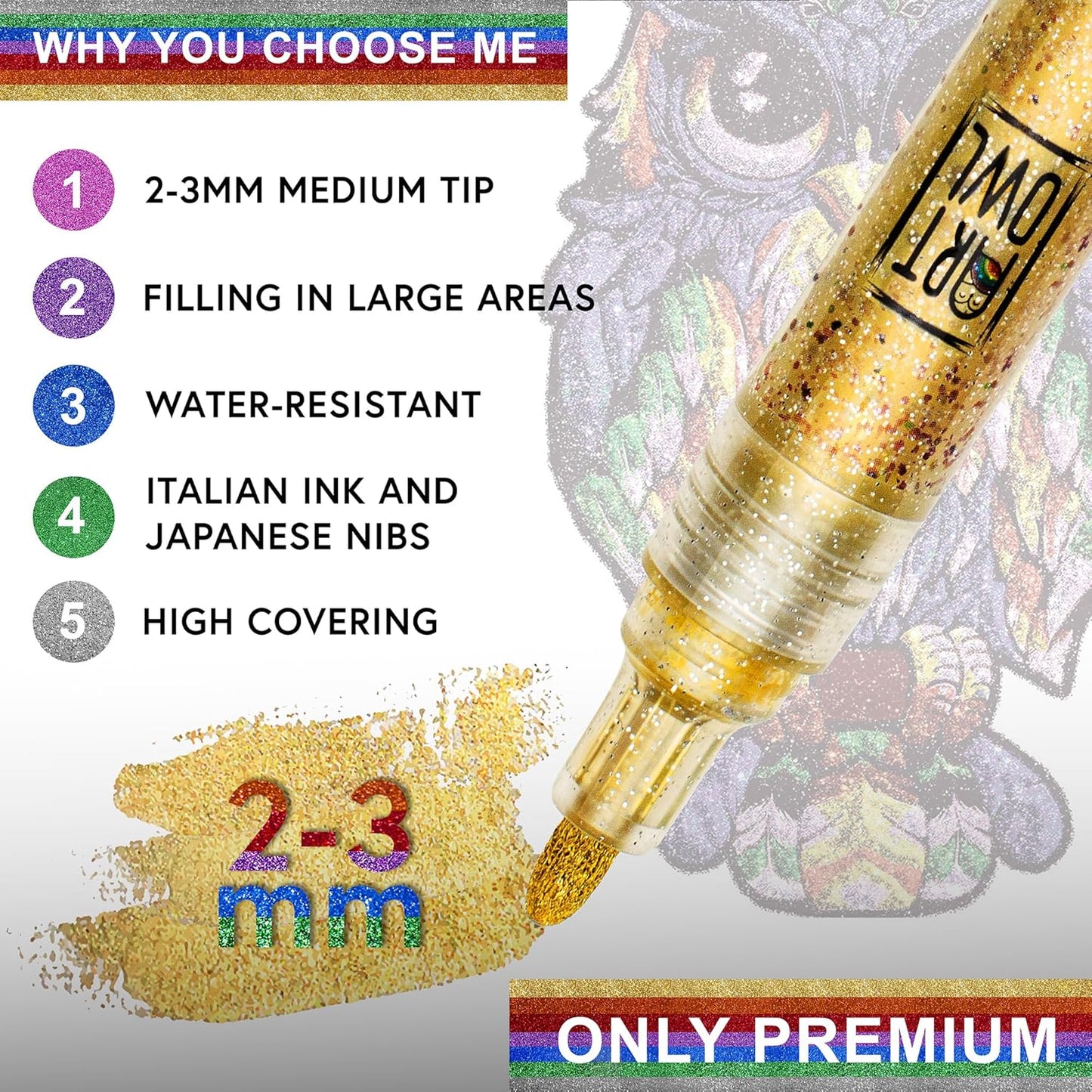 Acrylic Glitter Paint Marker Pens, Medium Pens for Rock Painting, Stone, Ceramic, Glass, Wood, Fabric, Card Making, Canvas, DIY Crafts - Set of 12 Sparkle Paint Markers