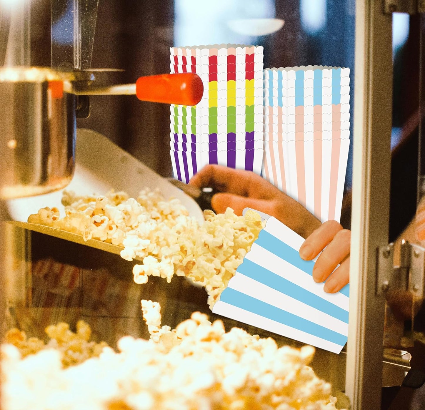 36 Pcs Striped Popcorn Boxes 2 x 4.5 x 2.7 inch Mini Popcorn Boxes Cardboard Popcorn Container for Party Disposable Snack Popcorn Bags