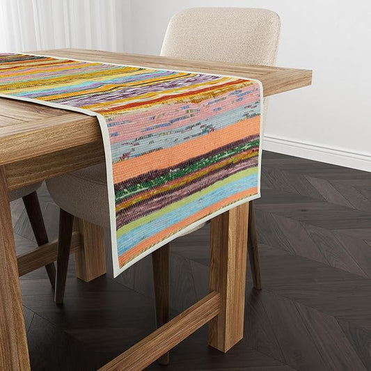 Trade Star Cotton Area Rug Runner Table Placemat Decorative Upcycled Fabric Reversible Handloomed Bedside Runner Perfectly Designer Premium Quality Dinning Table Runner (White)