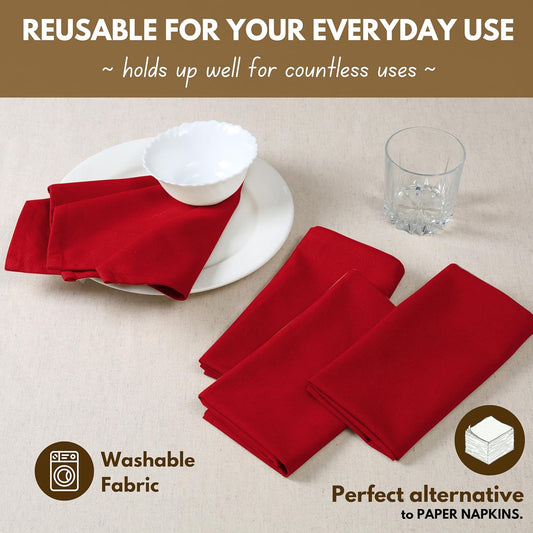 Native Fab Cloth Napkin Set of 12, 100% Cotton, Washable, Reusable Dinner Cloth Napkin 17x17 inches, Table Decor Napkins for Dinner, Events, Red