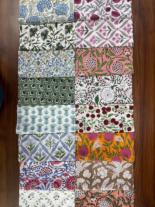 Napkins, Kitchen Towels, Table Decor, Table Linen, Cotton Cloth Border Napkins, Size 18"x 18", Hand Block Print Lunch, Dinner Napkins (Random Mix, Set of 8-18x18 Inch)