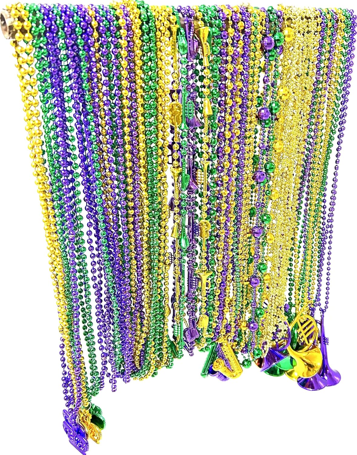 72 Pcs Mardi Gras Bead Necklaces Bulk Gold Purple Green Mardi Gras Bead Necklaces Holiday Parade Party Supplies