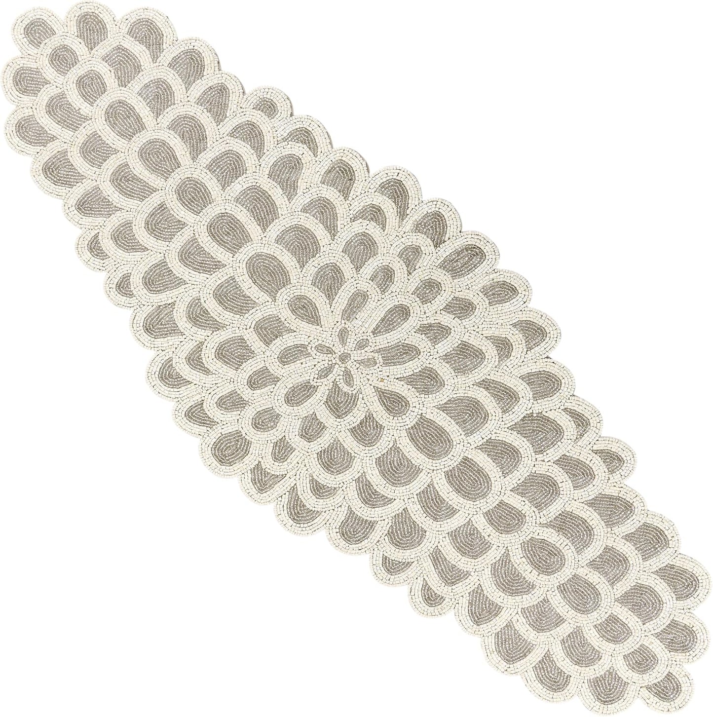 Beaded Table Runners 36 Inches, Hand Beaded Decorative Farmhouse Glitz Table Runner for Christmas Wedding Baby Shower Bridal Shower, Seasonal Winter Holiday Kitchen Dining Table Silver - CLEENTABLE