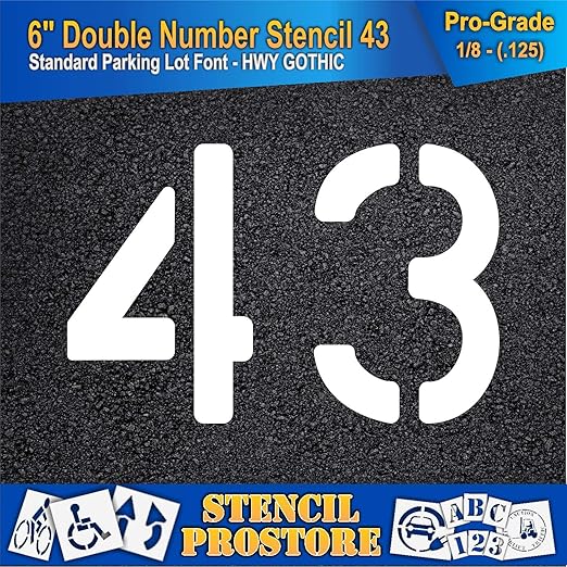 Pavement, Curb, and WheelStop Stencils - 6 inch Double Number Stencil - (43) - 6" x 9" x 1/8" (128 mil) - Pro-Grade