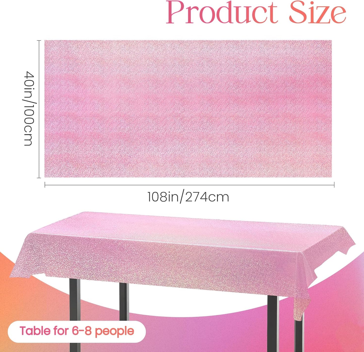 4 pcs Pale Pink Holographic Laser Tablecloths Light Pink Shiny Table Covers 40" x 108" Disposable Rectangle Table cloths for Girl Birthday Party Wedding Anniversary Bachelorette Baby Shower Décor