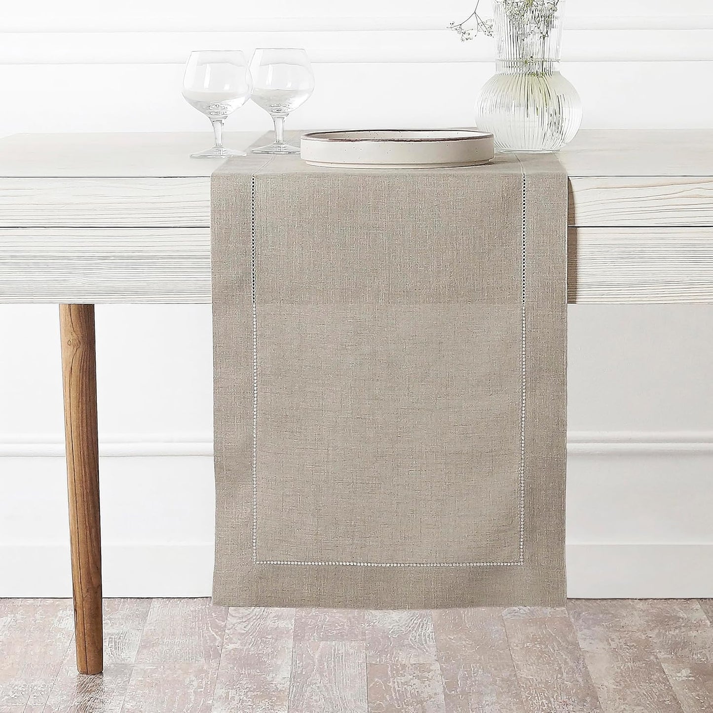 D'Moksha Homes Linen Natural Table Runner 48 Inches - Classic Hemstitch, 100% Pure Linen Coffee Table Runner 14 x 48 Inch Ideal for Dresser Tables - Fall, Autumn and Halloween
