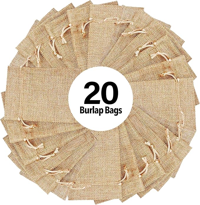 Mandala Crafts 4X6 Inch Plain Burlap Drawstring Gift Bags for Favors - 20 Small Linen Sacks Gift Pouches for Candy, Coffee, Jewelry, Wedding, and Party Supplies