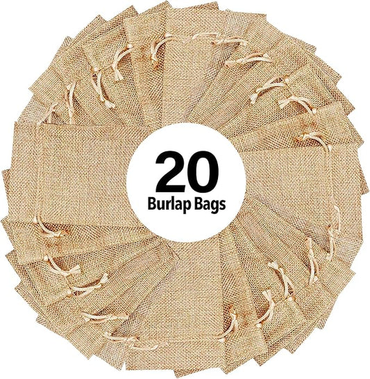 Mandala Crafts 3X4 Inch Plain Burlap Drawstring Gift Bags for Favors - 20 Mini Linen Sacks Gift Pouches for Candy, Jewelry, Wedding, and Party Supplies