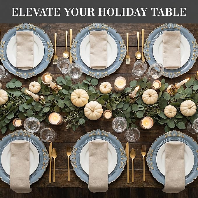 Blue Charger Plates, 13 Inch Embossed Chargers for Dinner Plates. Plastic Charger for Wedding, Party. (Set of 6)