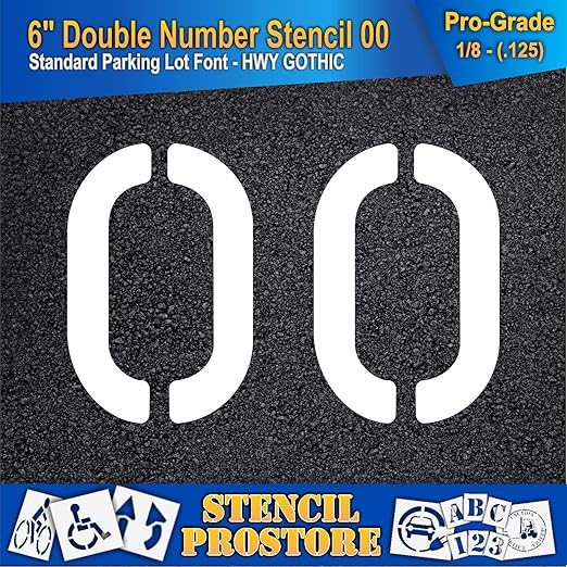 Pavement, Curb, and WheelStop Stencils - 6 inch Double Number Stencil - (00) - 6" x 9" x 1/8" (128 mil) - Pro-Grade