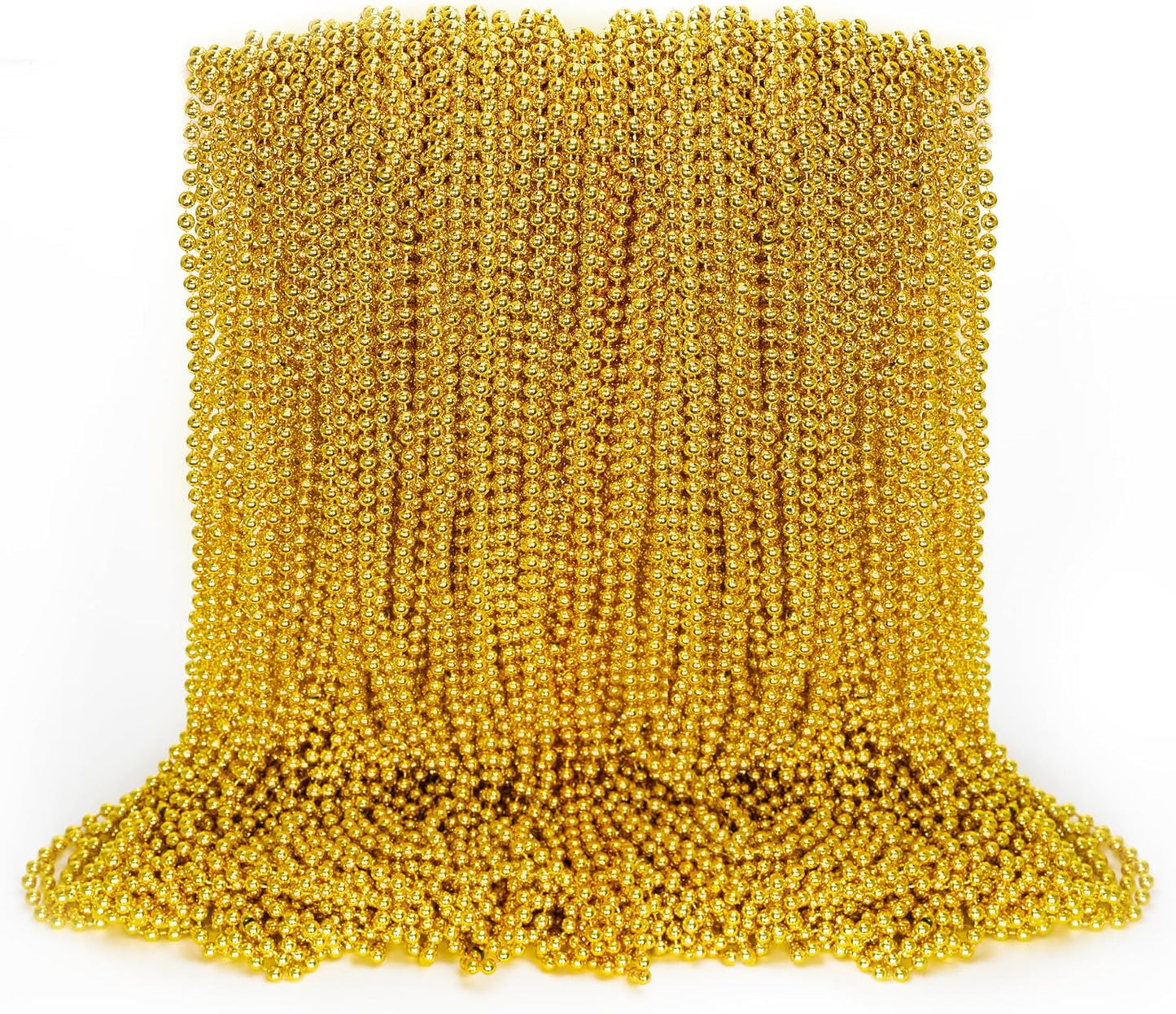 100PCS Bead Necklace, Gold Mardi Gras Beads Party Stuff, 33" Mardi Gras Christmas Beads Toy Costume, Festival Parade Throw Accessories for Wedding Birthday Pirate Party Baby Shower Supplies Decor