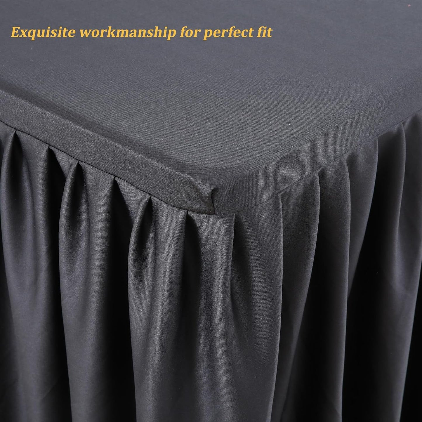 3 Pack Black Polyester Table Clothes for 6 Foot Rectangle Tables, Wrinkle Free Fitted Table Cover with Pleated Ruffle Table Skirt for Party Baby Shower Wedding Birthday Event Display