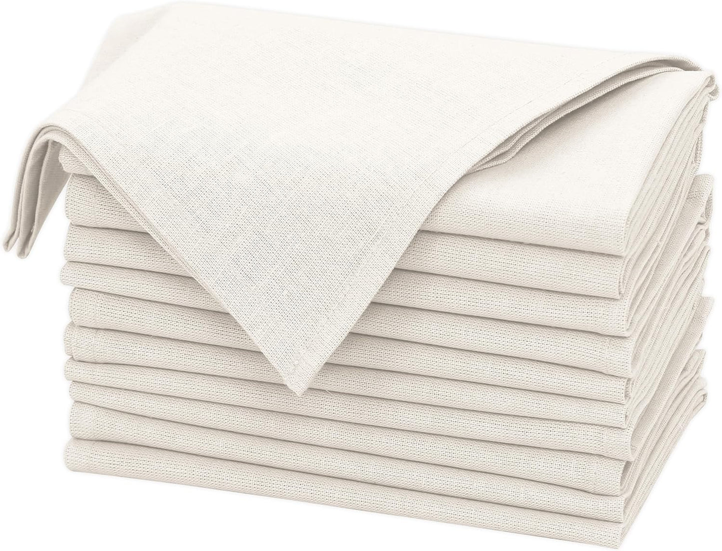 Ruvanti Linen Napkins Set of 12, 18x18 Cloth Napkins, Cotton Linen Blend Napkins Cloth Washable, Soft, Reusable Dinner Napkins for Wedding, Parties, Christmas, Thanksgiving, Everyday Use - Ivory