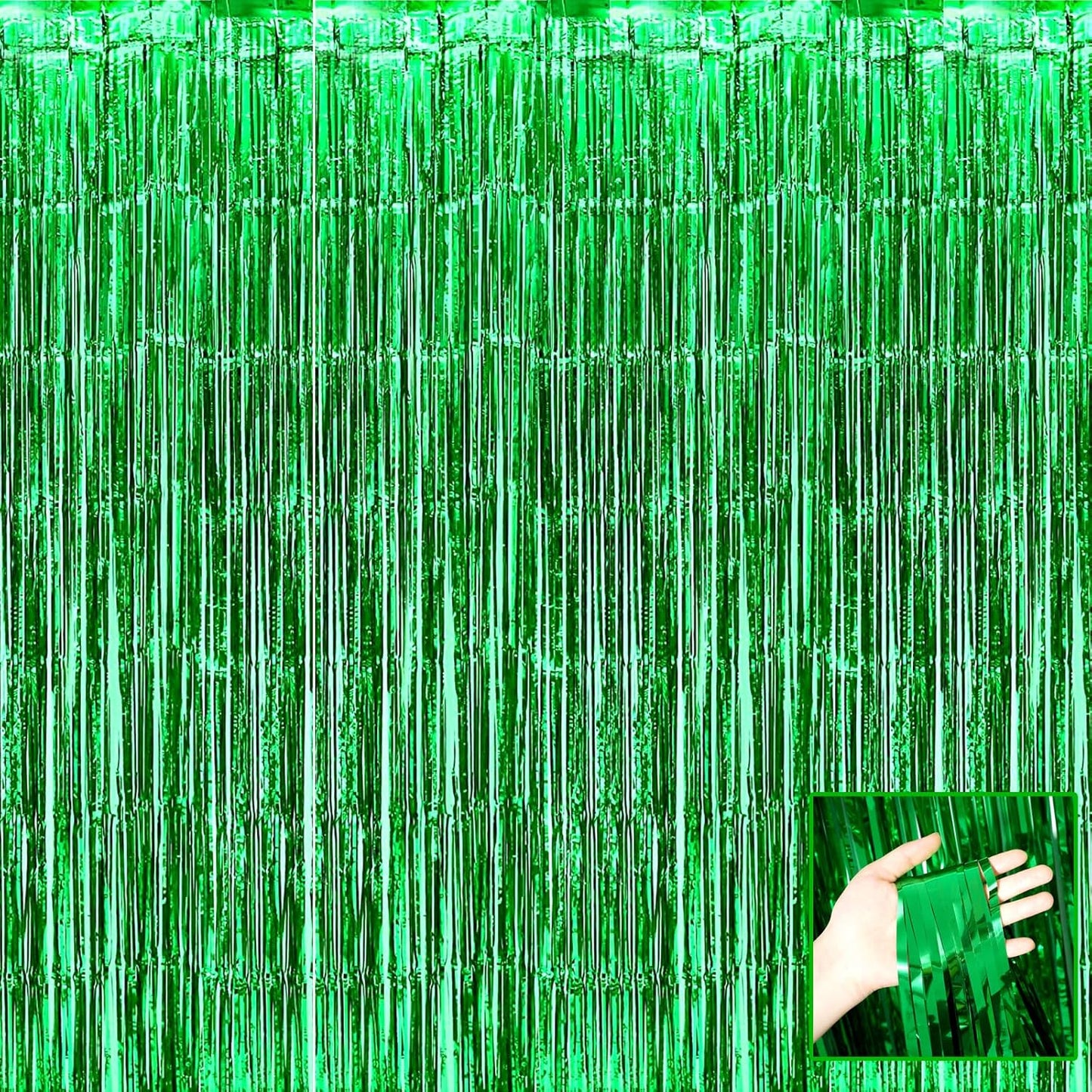 4 Pack Green Foil Fringe Curtain Backdrop, 3.28Ft x 6.56Ft Metallic Tinsel Foil Fringe Streamers Curtains for Photo Booth, Wedding, Thanksgiving, Birthday, Christmas, Halloween Party Decoration