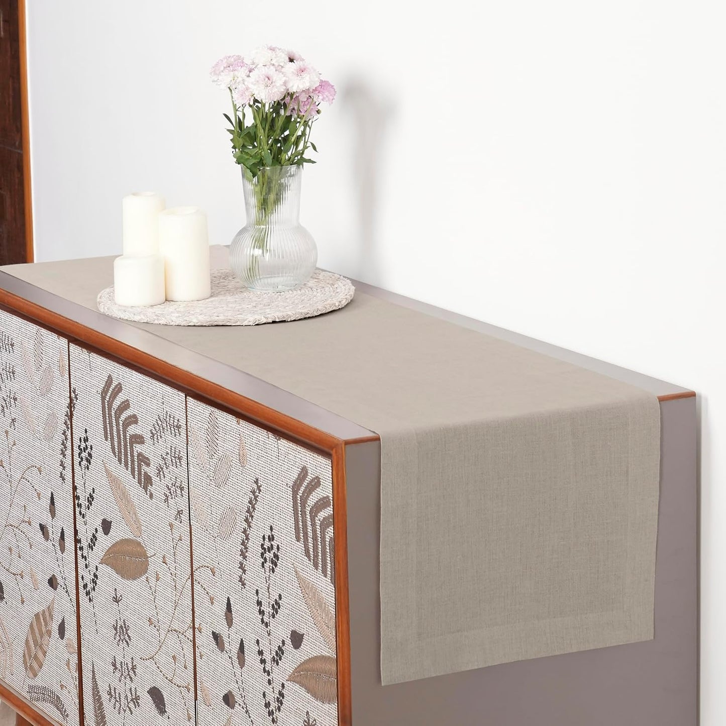 D'Moksha Homes Linen Natural Table Runner 48 Inches - 100% Pure Linen Small Table Runner 14 x 48 Inch for Coffee Tables, Dresser, Fall, Autumn and Halloween - Machine Washable