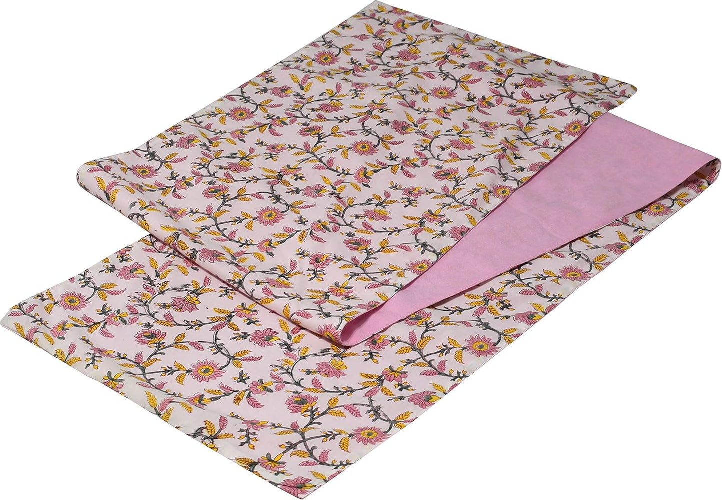 Indtresor Indian Heritage Fabric Cotton Table Linen Reversible Set Runner Napkins Mats in Pink White