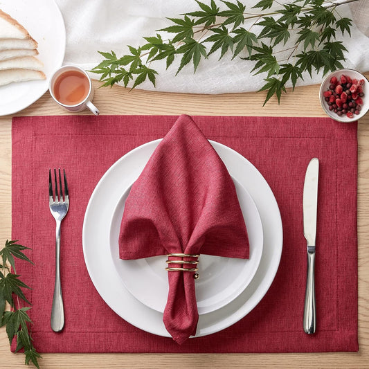 Mebakuk Cloth Placemats, Machine Washable Linen Style Thick Place Mats, Heat Resistant and Easy to Clean Fabric Table Mats for Kitchen Dining Table (Wine Red, Set of 6)