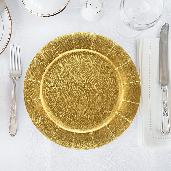 Gift Boutique 120 Disposable Gold Round Charger Plates 13" Dinner Table Serving Tray Plate Heavy Duty Reusable Paper Cardboard Platters for Table Setting Place Mats Cupcake Dessert Wedding Food Safe