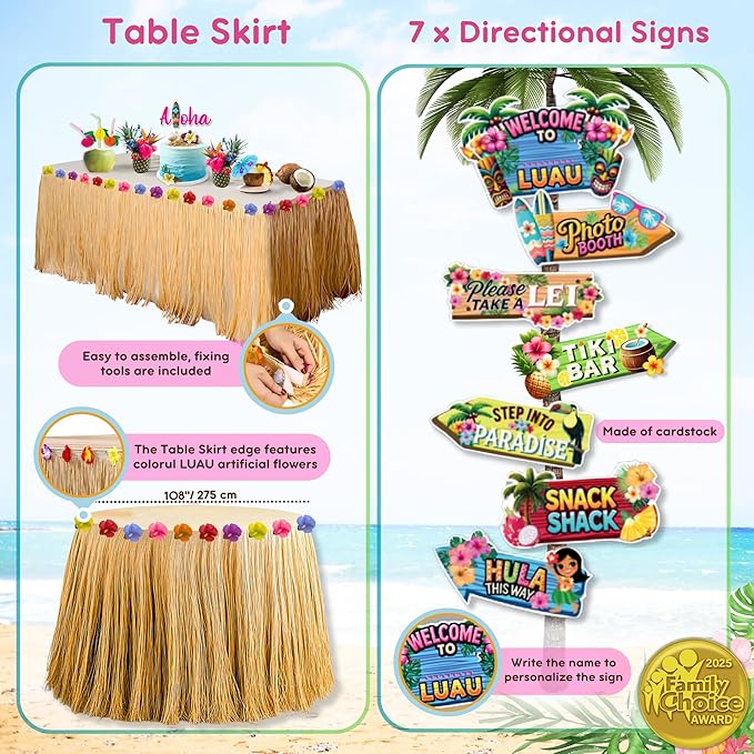 180 pc Premium Luau Party Decorations Set – Hawaiian Birthday Party Decor with Balloons, Backdrop, Table Skirt, Toppers & More – Tropical Aloha Themed Supplies for Indoor & Outdoor Celebrations