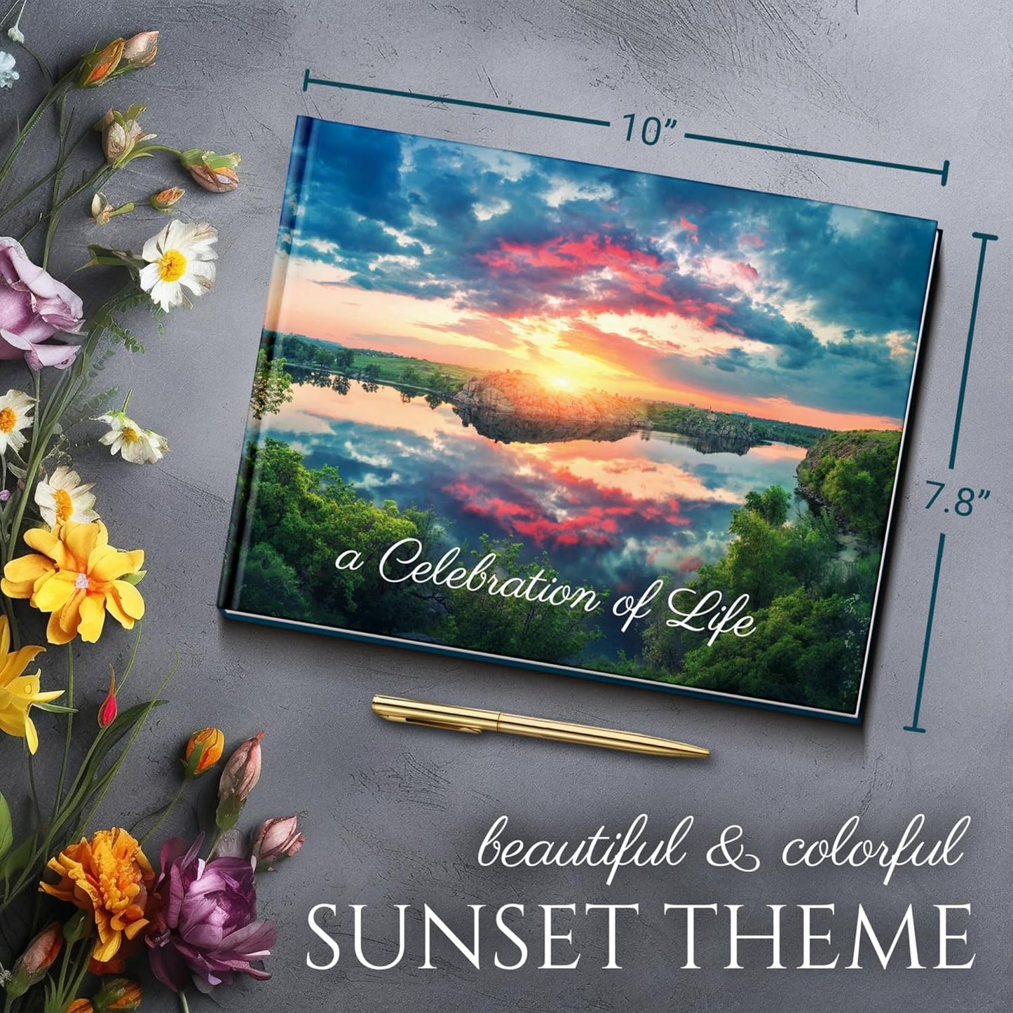 Generic LYKX - Funeral Guest Book Set, Guest Book for Funeral Hard Cover, Sunset Celebration of Life Guestbook, Memorial Service Registry 100 Pages, Funeral Guest Books with Elegant Pen