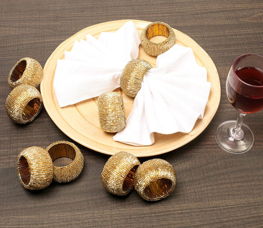 Napkin Ring Gold, Napkin Rings Set of 12, Beaded Napkin Holders, Round Napkin Rings Bulk for Christmas Party Decoration, Dinning Table, Everyday, Family Gatherings - Set Your Table with Style - Gold