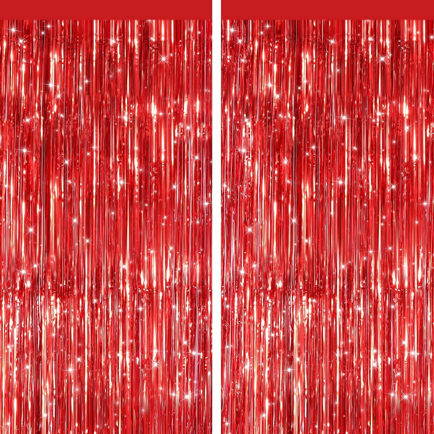 2 Pack Red Metallic Tinsel Foil Fringe Curtains, Door Streamers Photo Booth Backdrop for Birthday Party, Tinsel Curtain Backdrop for Baby Shower Bachelorette Christmas Party Decorations