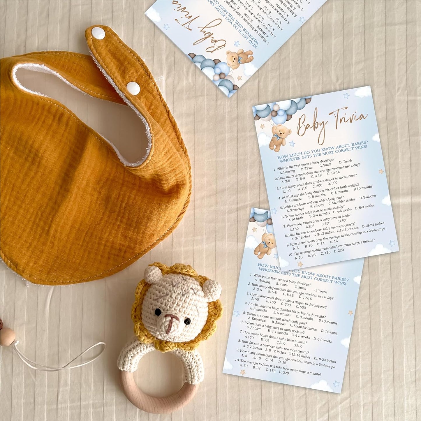 Baby Trivia Game Set For Baby Shower Activity, 30 Double-Sided Fill In Bear & Balloons Game Cards With 1 Answer Card For Girls Boys, Gender Reveal Game，Baby Shower Party Favors & Supplies -A24