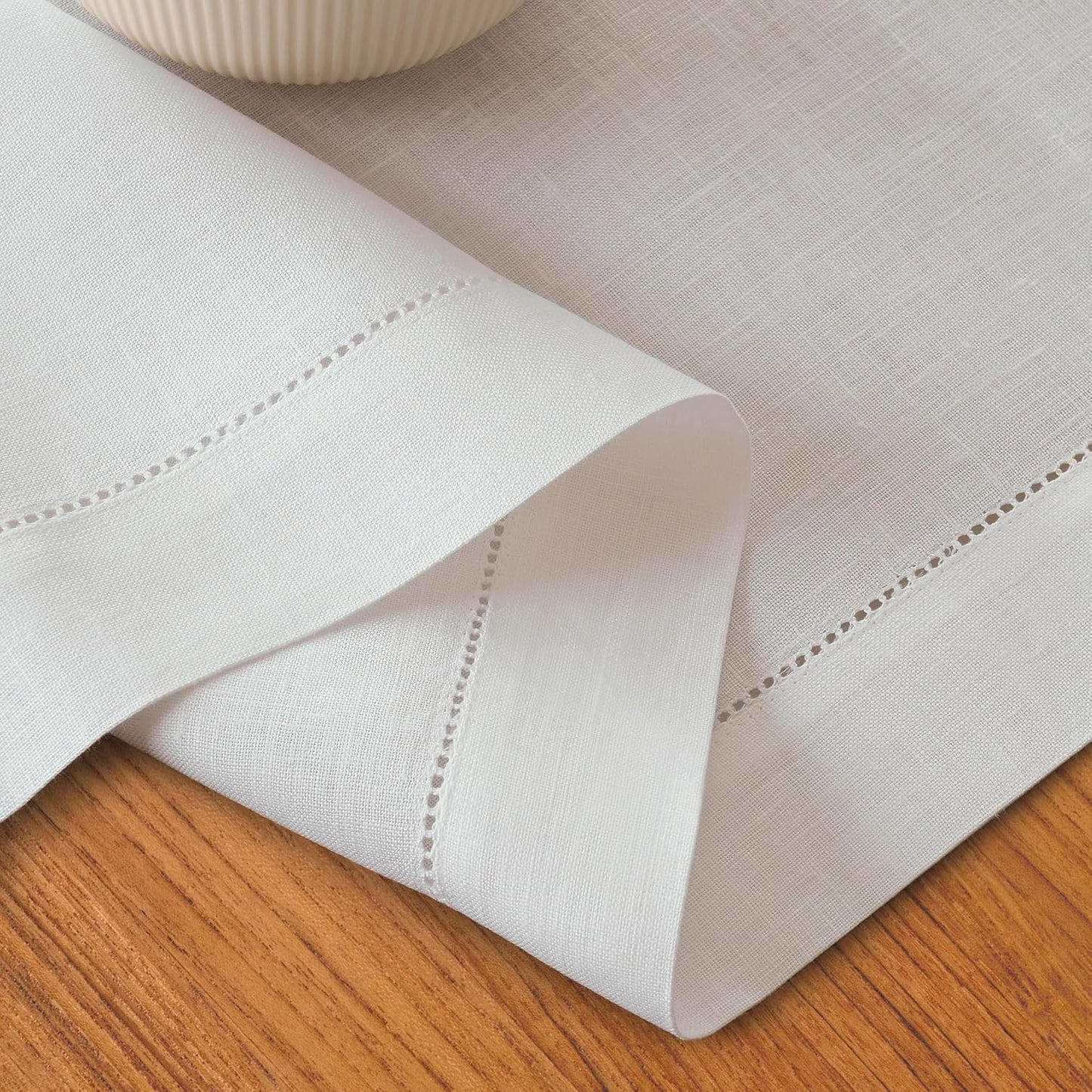 D'Moksha Homes Linen White Table Runner 84 Inches Long - 100% Pure Linen Table Runner 14 x 84 Inch for Fall, Autumn and Halloween - Classic Hemstitch