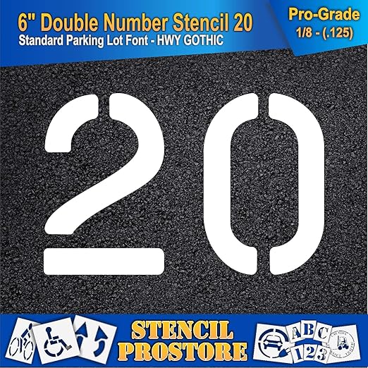Pavement, Curb, and WheelStop Stencils - 6 inch Double Number Stencil - (20) - 6" x 9" x 1/8" (128 mil) - Pro-Grade