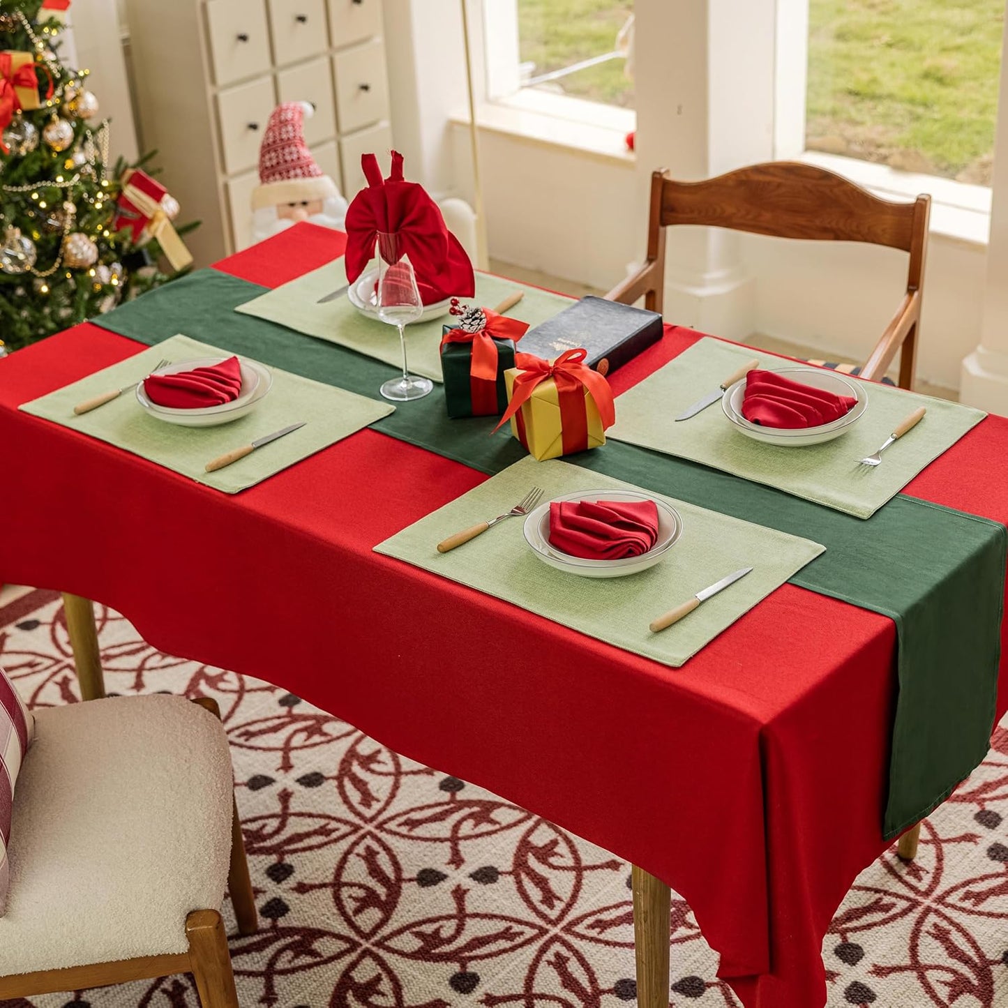 Home Brilliant Cloth Placemats Set of 6 Heat Resistant Dining Table Place Mats Kitchen Table Mats for Holiday Dinner Decor, Grass Green