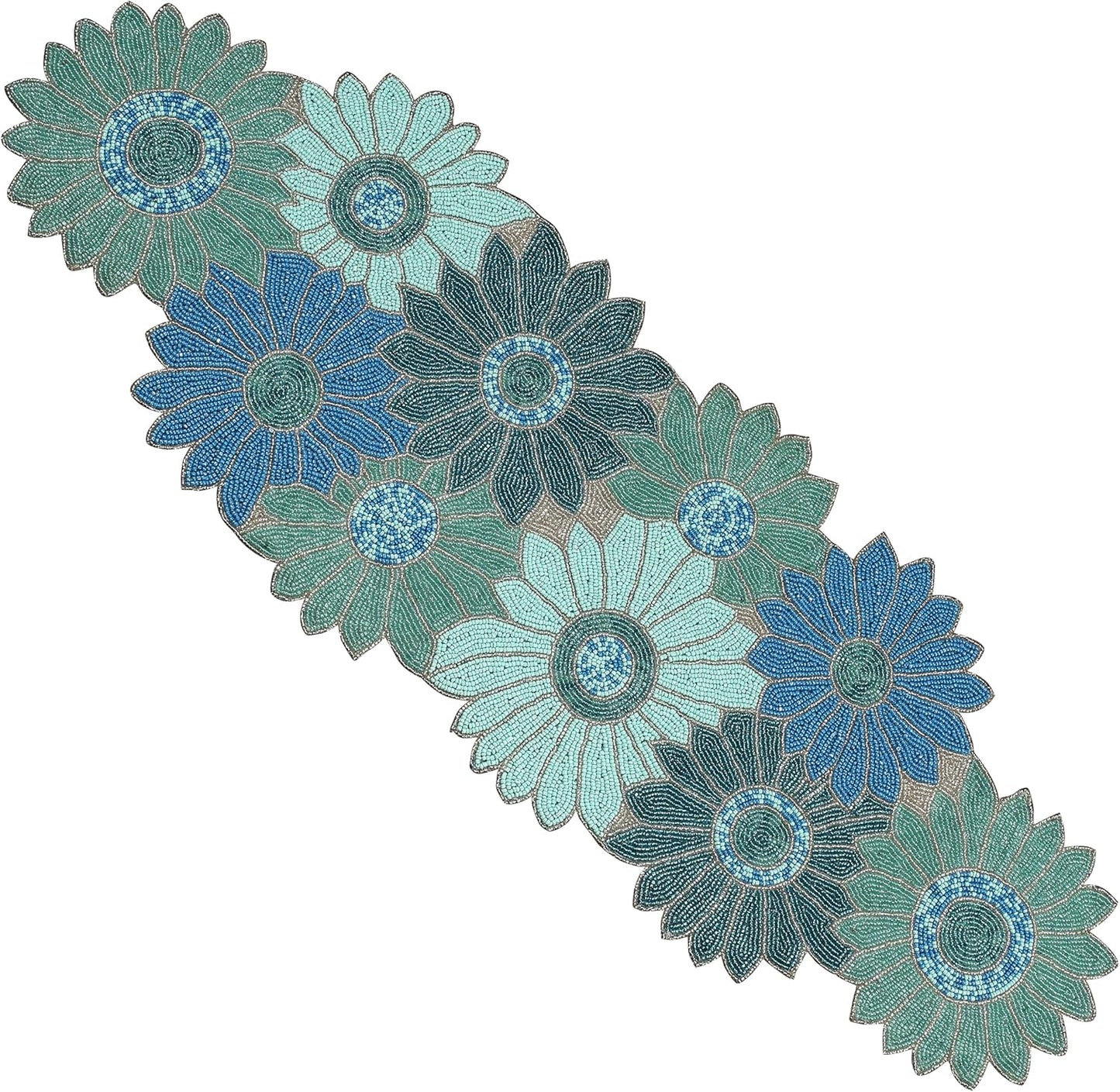 Decorative Floral Beaded Table Runner - 13x36 Inches Handmade for Christmas, Thanksgiving, Weddings & Special Occasions - Perfect for Dining Tables & Buffets (Blue) - CLEENTABLE