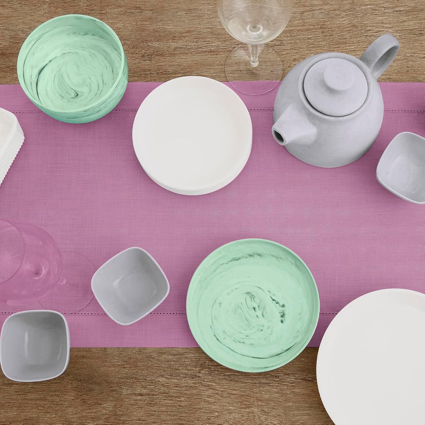 Solino Home Linen Table Runner 108 Inches Long - Classic Hemstitch 100% Pure Linen Violet Dining Table Runner 14 x 108 Inch for Halloween