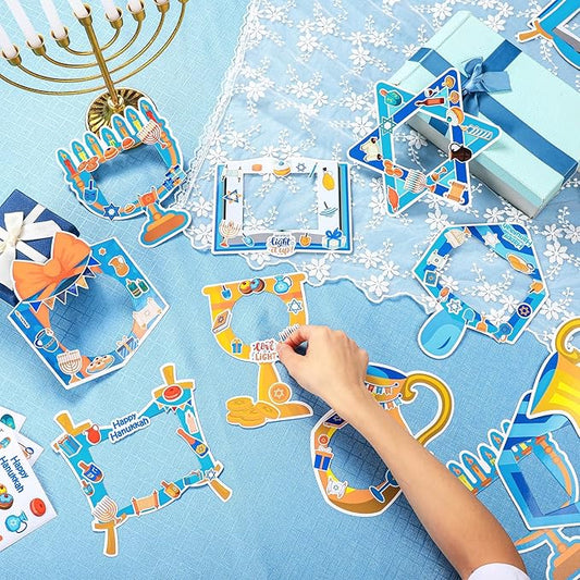 Jetec 48 Sets Hanukkah Picture Frames Craft Kit DIY Photo Frames Sticker Craft Make Your Own Paper Picture Frame for Home Activities Party Favors Decorations(Blue)