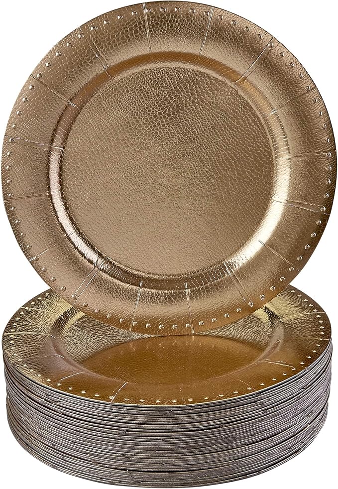 Elegant Disposable Charger Plates For Party - 13” (10 Piece) , Perfect for Celebrations & Events, Gold