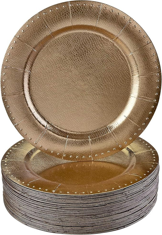 Elegant Disposable Charger Plates For Party - 13” (10 Piece) , Perfect for Celebrations & Events, Gold