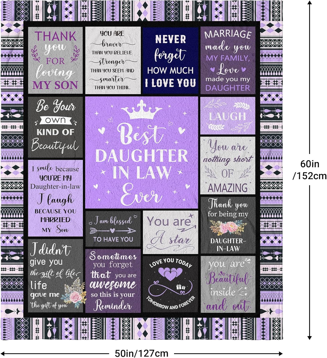 Daughter in Law Gifts from Mother in Law, Future Daughter in Law Wedding Gifts, Christmas Mother's Day Birthday Gifts for Daughter-in-Law, Soft & Cozy Purple DIL Blanket Throw 60" x 50"