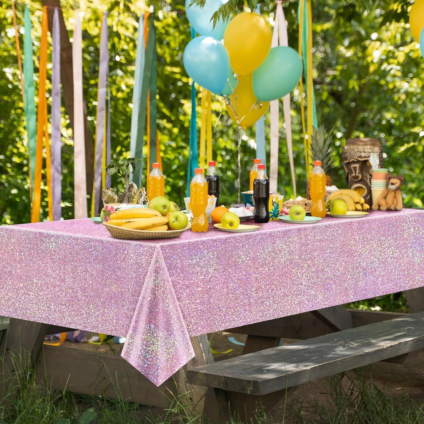 8 pcs Pale Pink Holographic Laser Tablecloths Light Pink Shiny Table Covers 40" x 108" Disposable Rectangle Table cloths for Girl Birthday Party Wedding Anniversary Bachelorette Baby Shower Décor