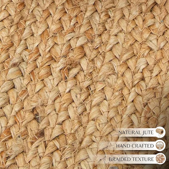 Ramanta Home Hand Woven Jute Braided Rug 4' Round - Natural, Farmhouse Accent Circle Reversible Rugs for Kitchen, Nursery, Kids Room, Boho Floor Carpet for Living Room, Patio - 4 Feet Round