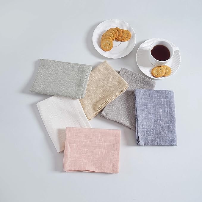 FINGERCRAFT Cloth Napkins Set of 6 Cotton Blend 20x20 Inch Large Size Dinner Napkins Cloth Perfect for Parties Dinners Weddings Cocktail Christmas Easter Stonewashed Off White